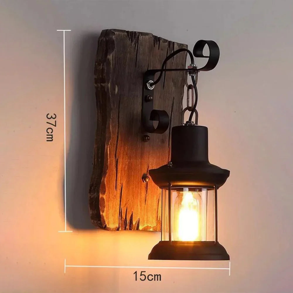Nordic Antique Retro Vintage Industrial Wood Led Wall Lamp with Exquisite Appearance Warm Light for Bar Café Garden E27