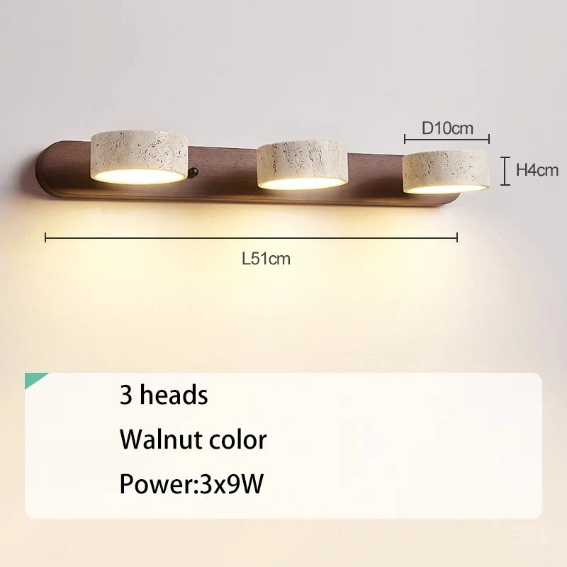 Travertine Wall Lamp Stone Sconce Light Wood Rotatable for Bedroom Bedside