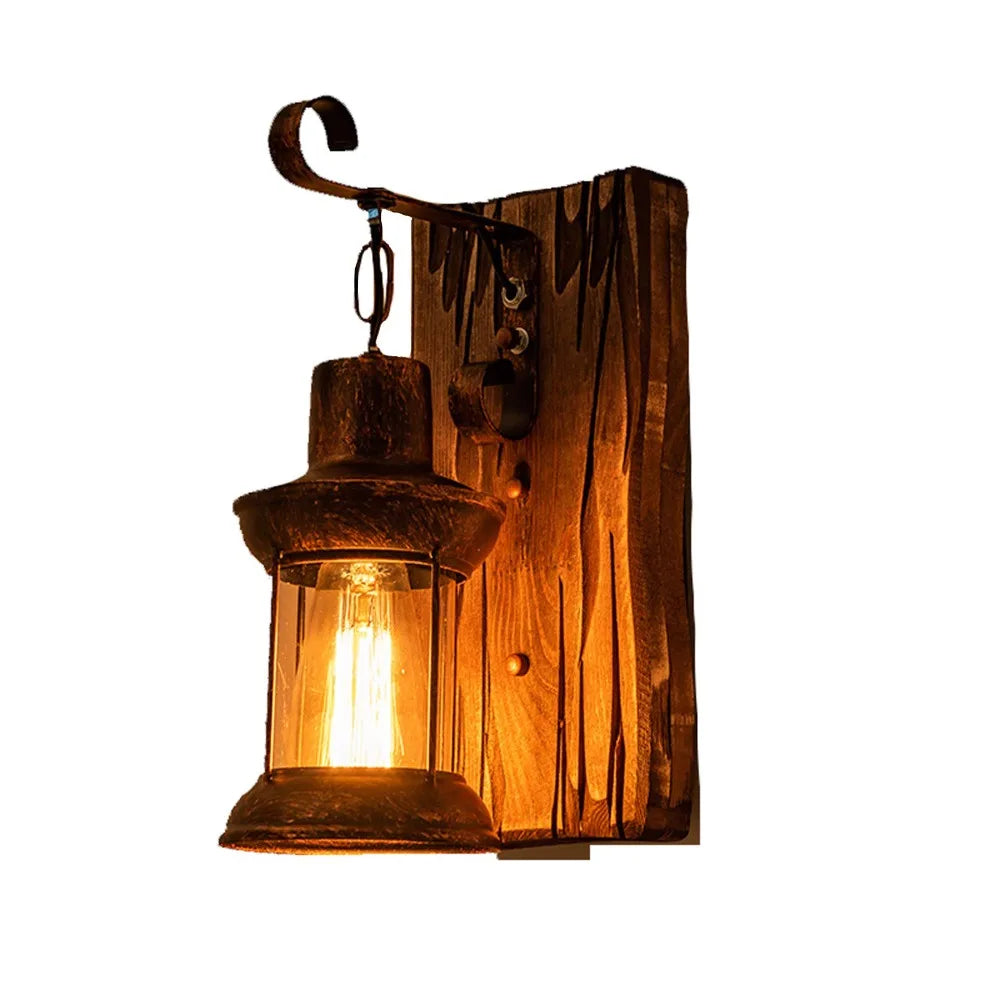 Nordic Antique Retro Vintage Industrial Wood Led Wall Lamp with Exquisite Appearance Warm Light for Bar Café Garden E27