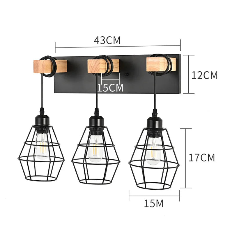 Nordic Creative Bedroom Bedside Lamp Personalized Solid Wood Wall Lamp Modern Simple Aisle Balcony Wrought Iron Light