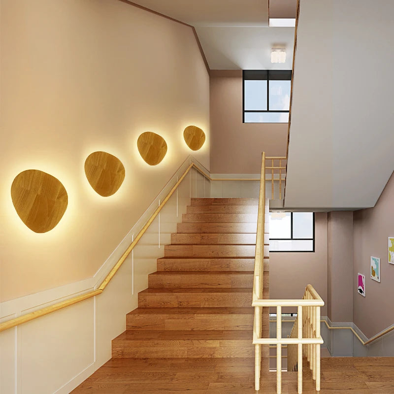 Nordic LED Wall Light Modern Original LED Circular Wooden Wall Light Personalized Bedside Bedroom Staircase Wall Hanging Light