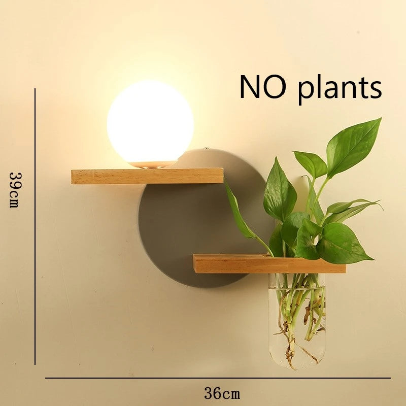 Modern Wooden Lamp Led Wall Lamps Nordic Personality Creative Green Plant Pot Home Decor Living Room Aisle Loft Light Fixtures