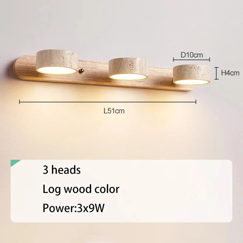 Travertine Wall Lamp Stone Sconce Light Wood Rotatable for Bedroom Bedside