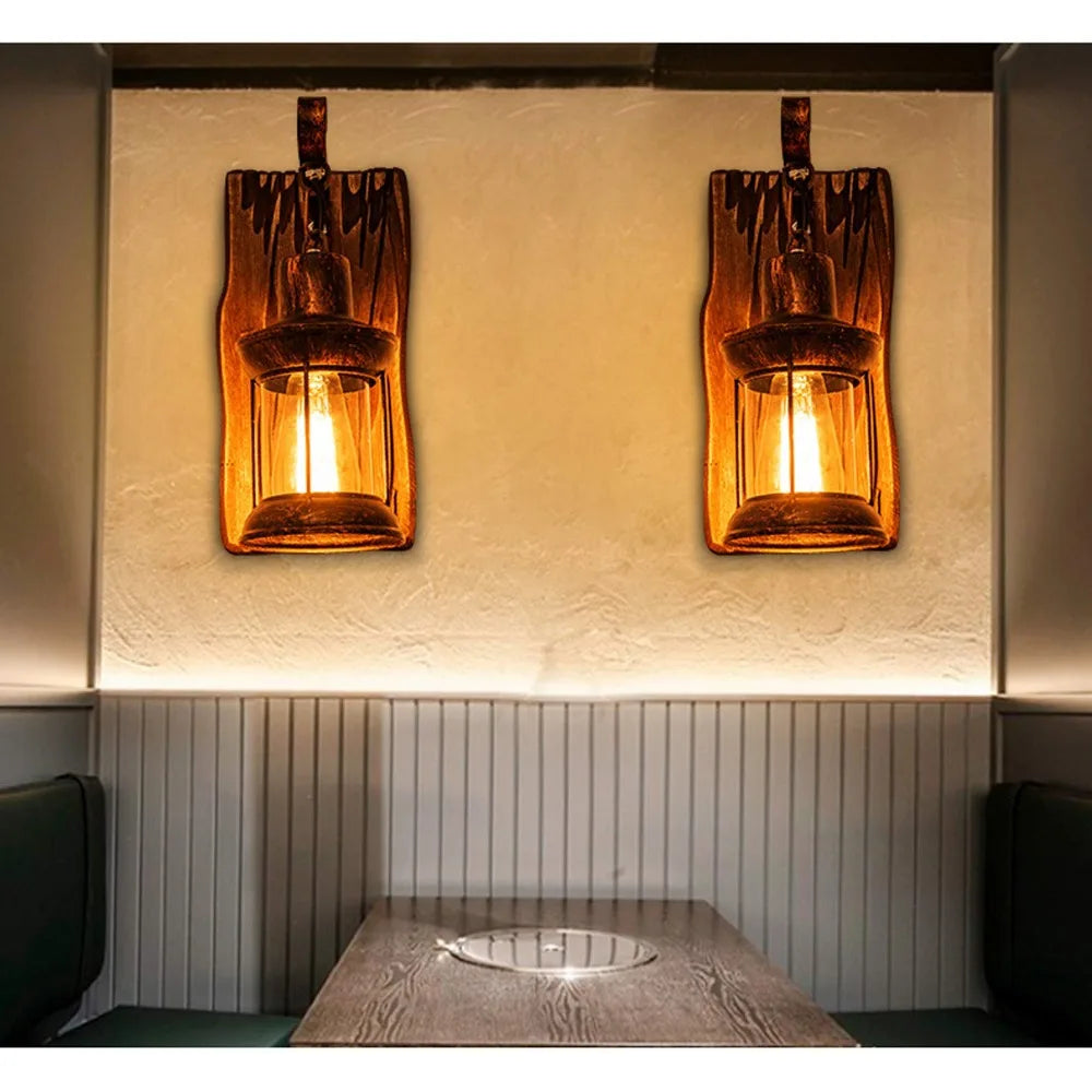 Nordic Antique Retro Vintage Industrial Wood Led Wall Lamp with Exquisite Appearance Warm Light for Bar Café Garden E27