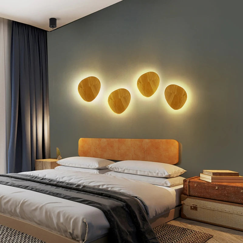 Nordic LED Wall Light Modern Original LED Circular Wooden Wall Light Personalized Bedside Bedroom Staircase Wall Hanging Light