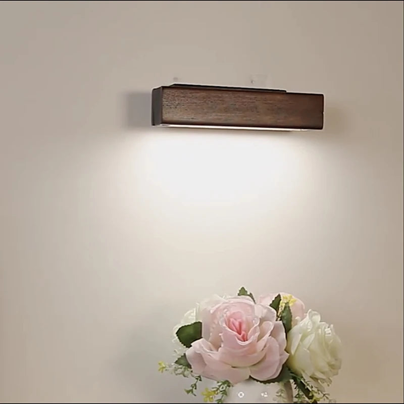 Nordic Home Decor Black Wood Wall Lamp Nature Wood And Iron Base LED Rotatable Hotel Lustre Indoor Bedside Reading Sconce Lights