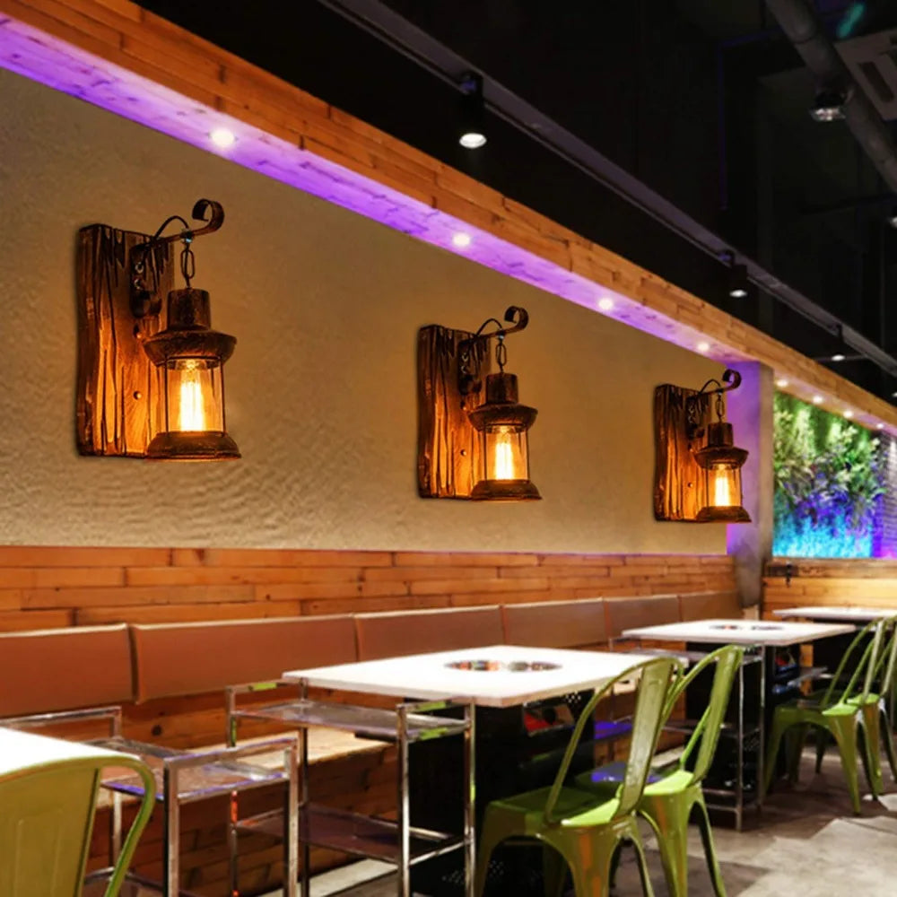 Nordic Antique Retro Vintage Industrial Wood Led Wall Lamp with Exquisite Appearance Warm Light for Bar Café Garden E27