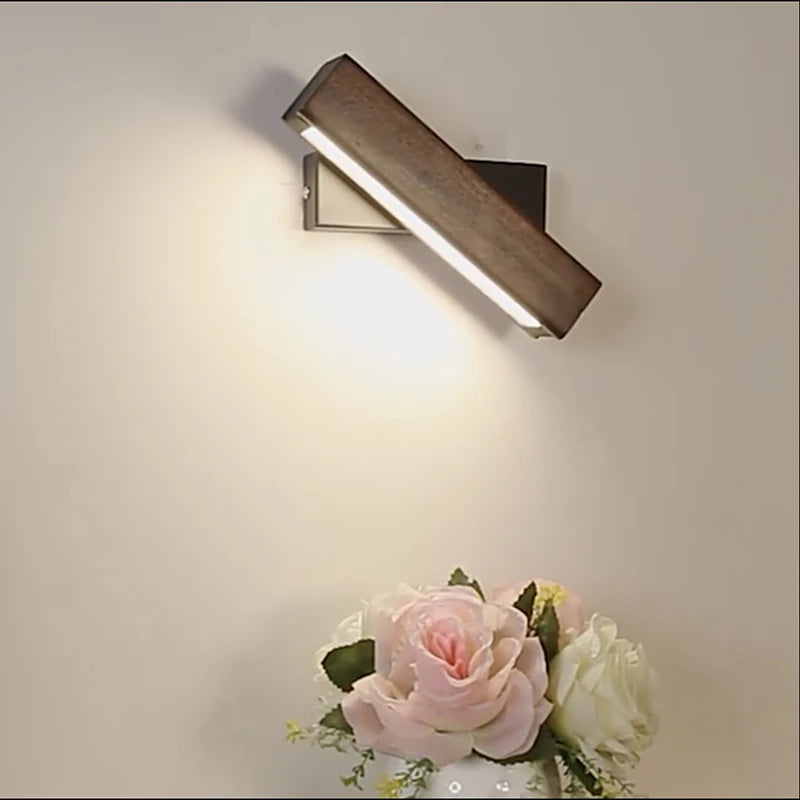 Nordic Home Decor Black Wood Wall Lamp Nature Wood And Iron Base LED Rotatable Hotel Lustre Indoor Bedside Reading Sconce Lights